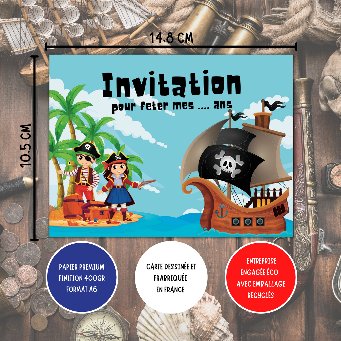 Kit Création 10 Cartes d'Invitation pour Anniversaire Pirates 🏴☠️