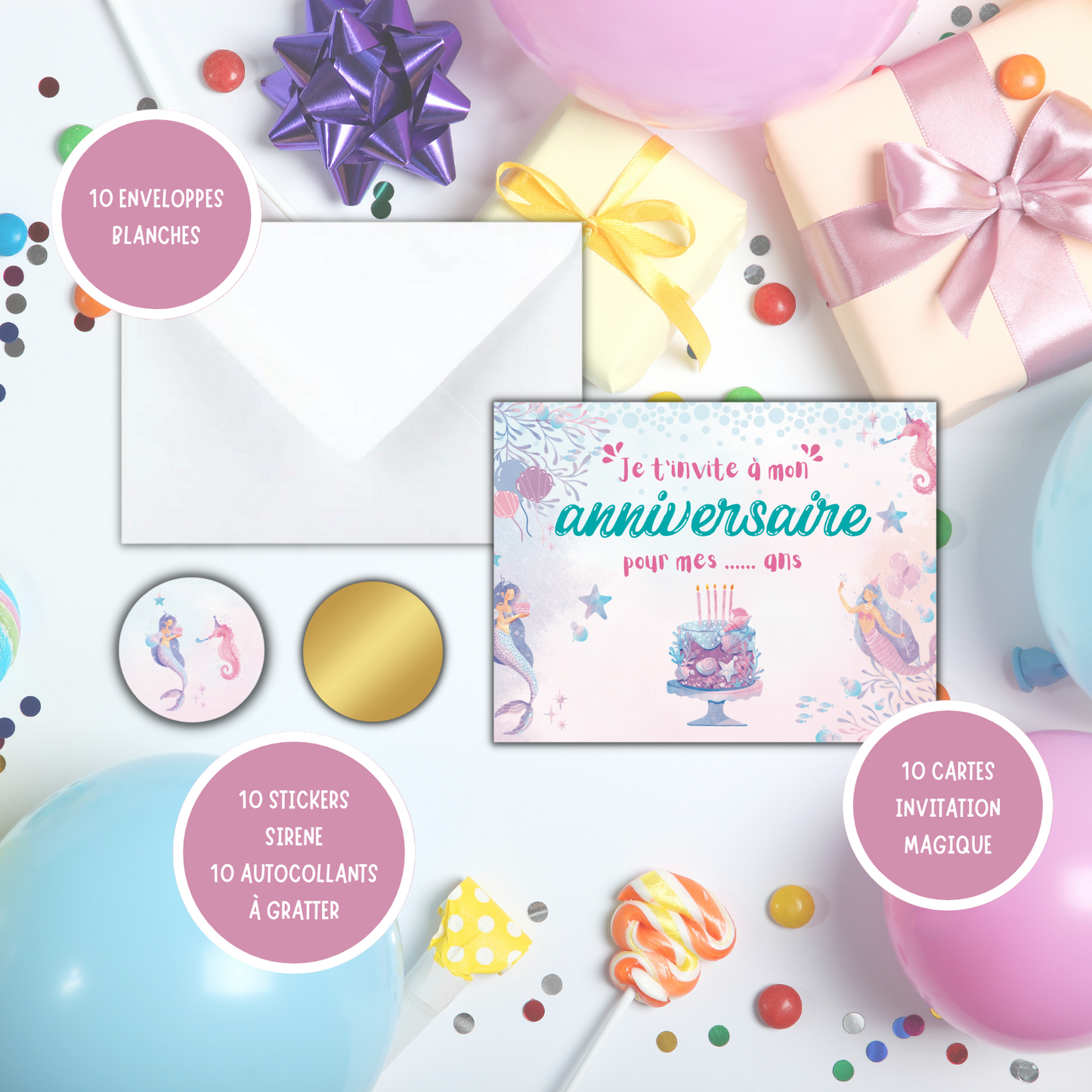 Kit Création 10 Cartes d'Invitation pour Anniversaire Sirène 🧜♀️