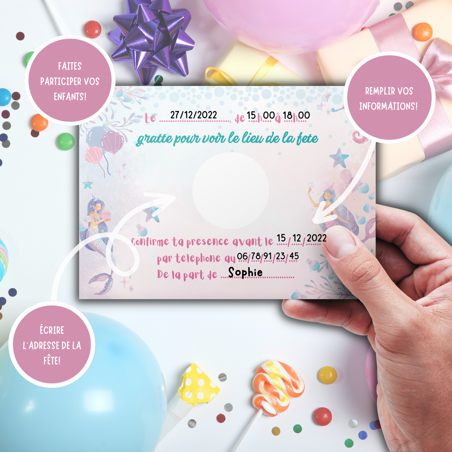 Kit Création 10 Cartes d'Invitation pour Anniversaire Sirène 🧜♀️