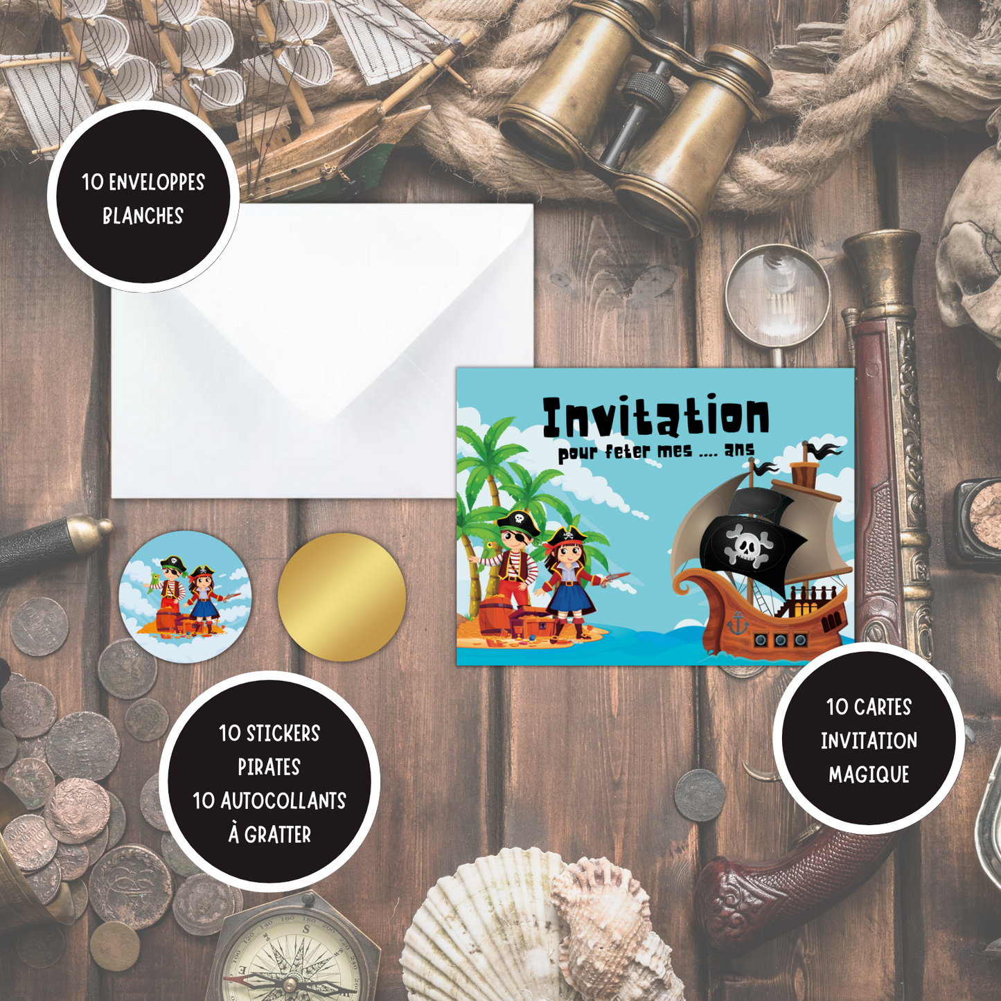 Kit Création 10 Cartes d'Invitation pour Anniversaire Pirates 🏴☠️