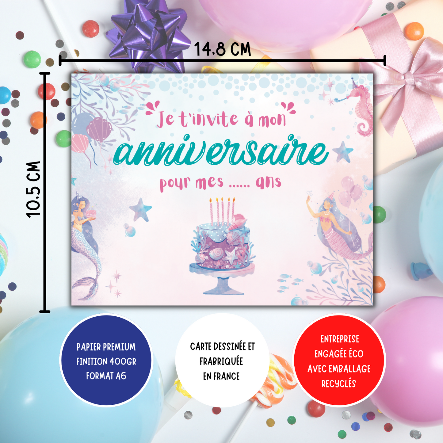 Kit Création 10 Cartes d'Invitation pour Anniversaire Sirène 🧜♀️