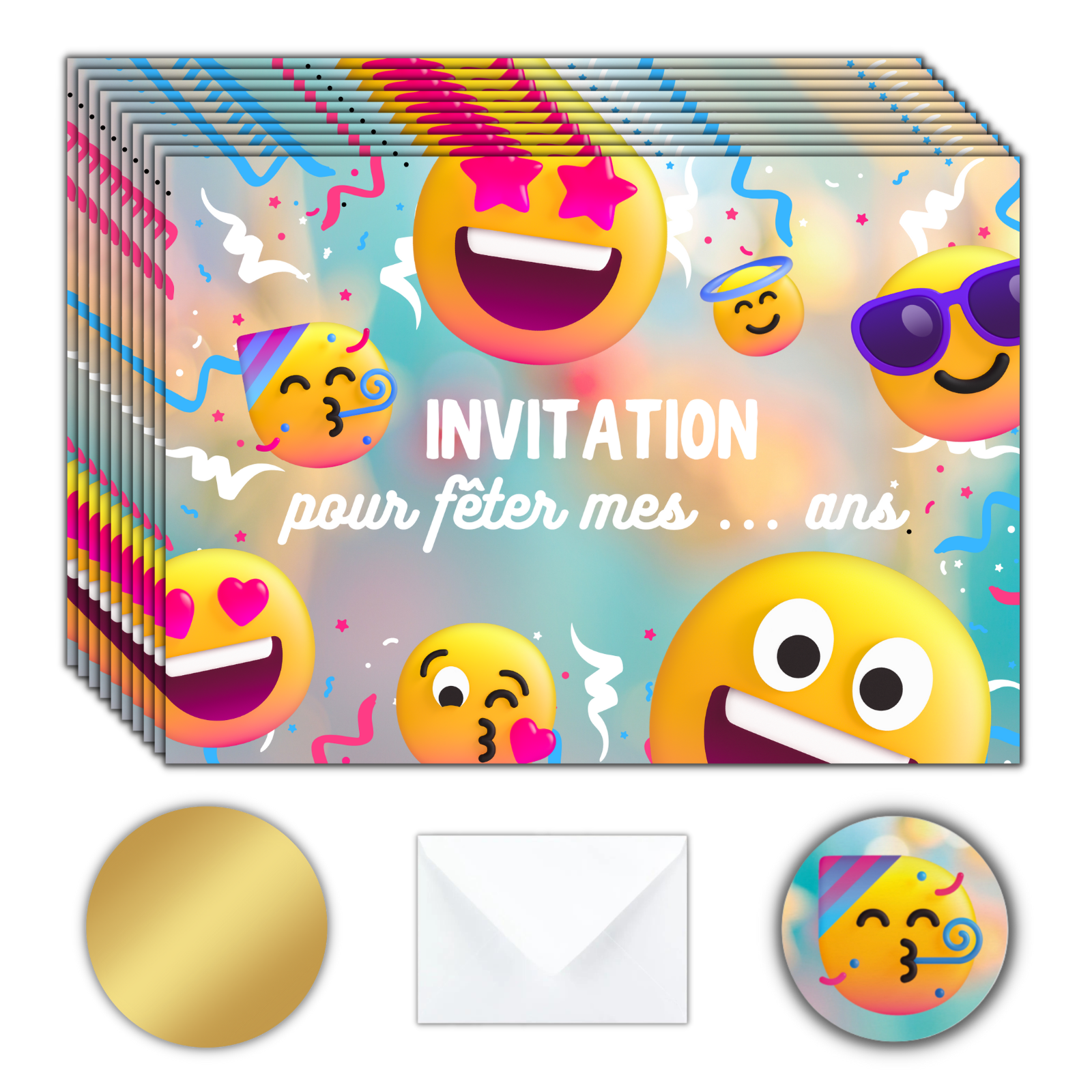 EVTI 10 Cartes Invitation Anniversaire Garçon et Fille thème Emoji