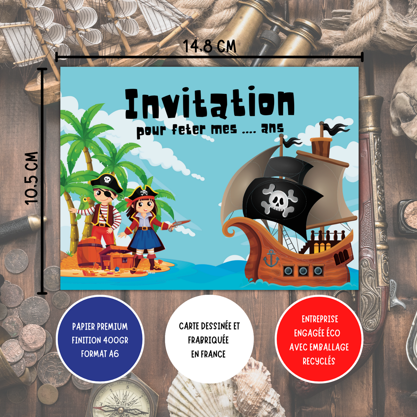 Kit Création 10 Cartes d'Invitation pour Anniversaire Pirates 🏴‍☠️