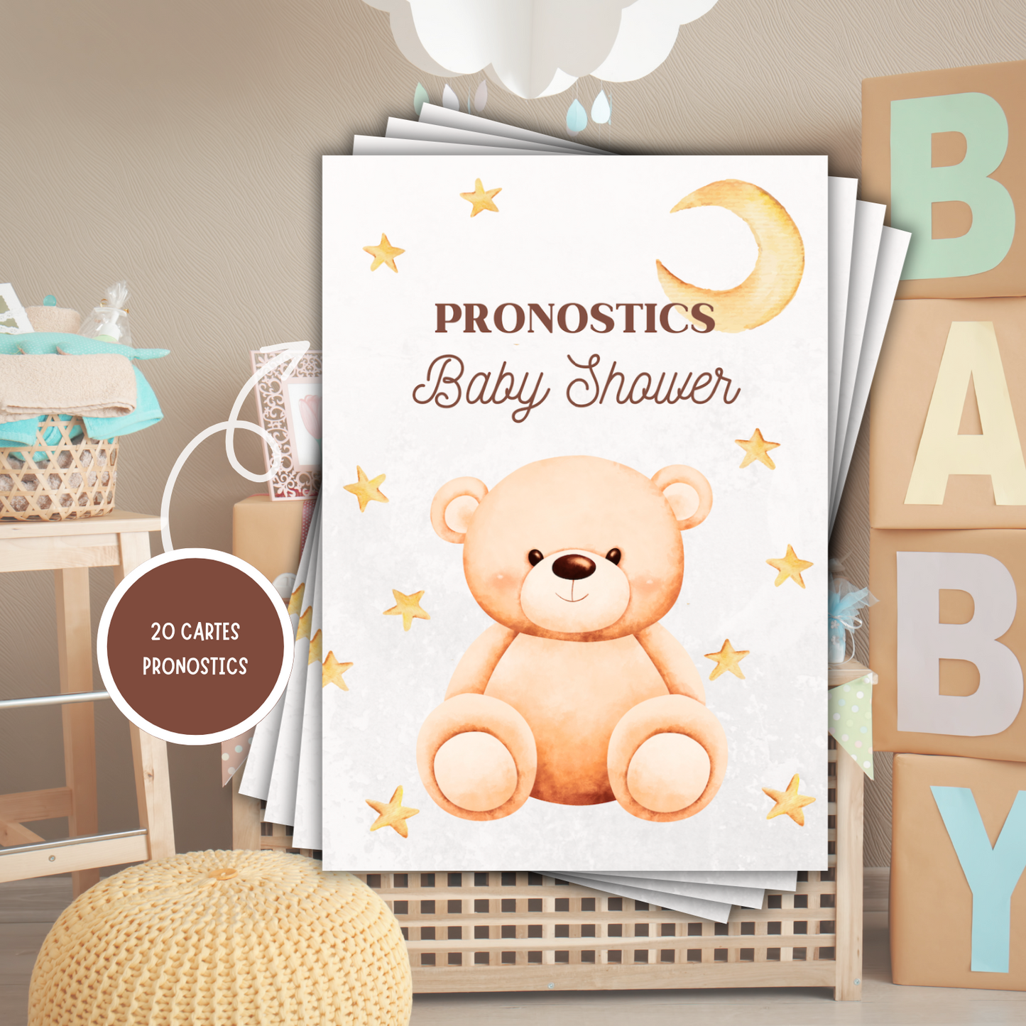 20 Cartes Pronostics Baby Shower Ourson 🧸