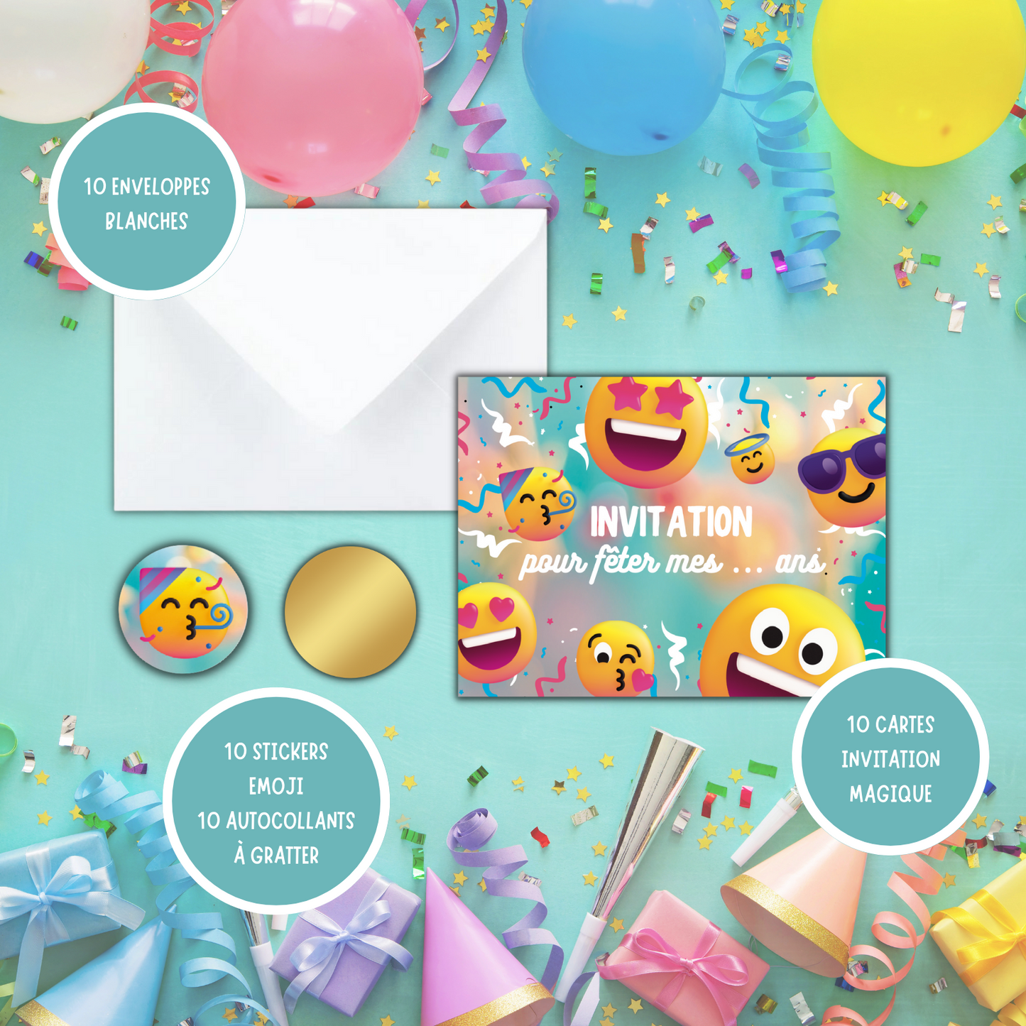 Kit Création 10 Cartes d'Invitation pour Anniversaire Emoji 😄