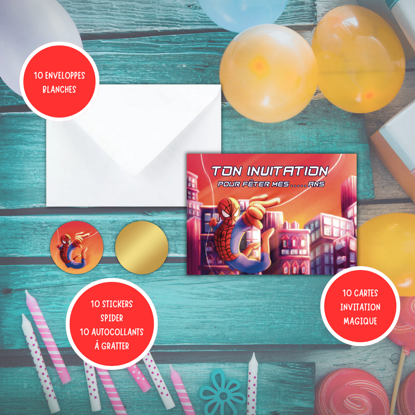 Kit Création 10 Cartes d'Invitation pour Anniversaire Spiderman 🕸️