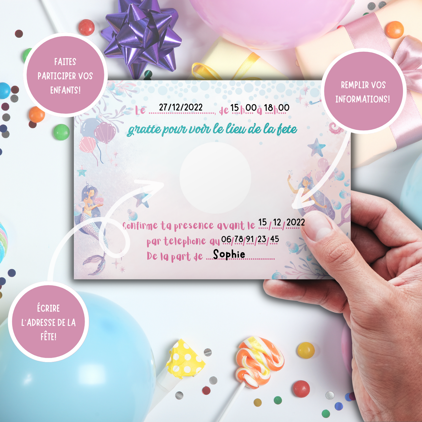 Kit Création 10 Cartes d'Invitation pour Anniversaire Sirène 🧜‍♀️