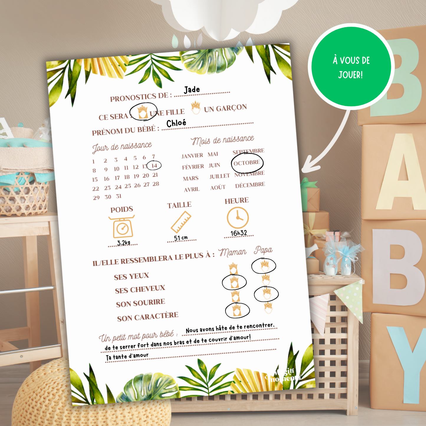 20 Cartes Pronostics Baby Shower Animaux 🦁