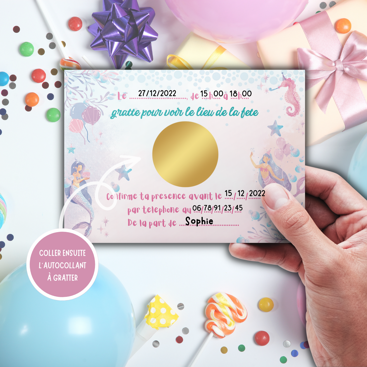 Kit Création 10 Cartes d'Invitation pour Anniversaire Sirène 🧜‍♀️