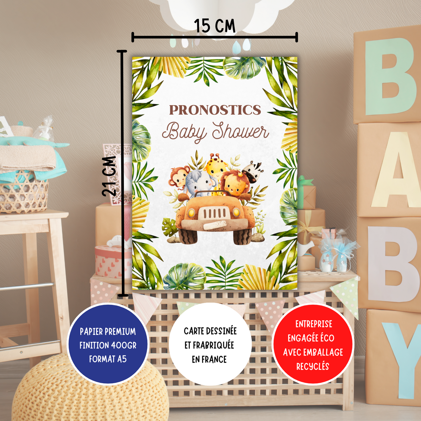 20 Cartes Pronostics Baby Shower Animaux 🦁