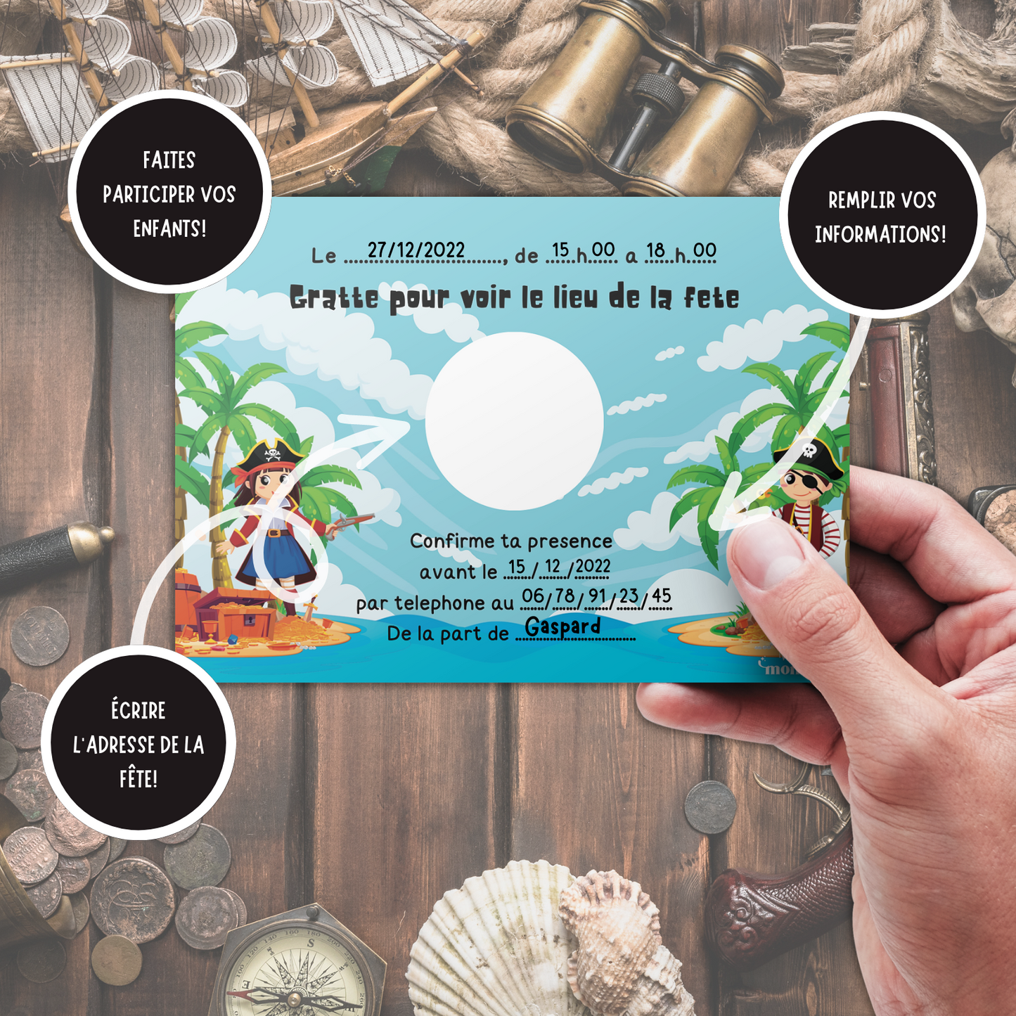 Kit Création 10 Cartes d'Invitation pour Anniversaire Pirates 🏴‍☠️