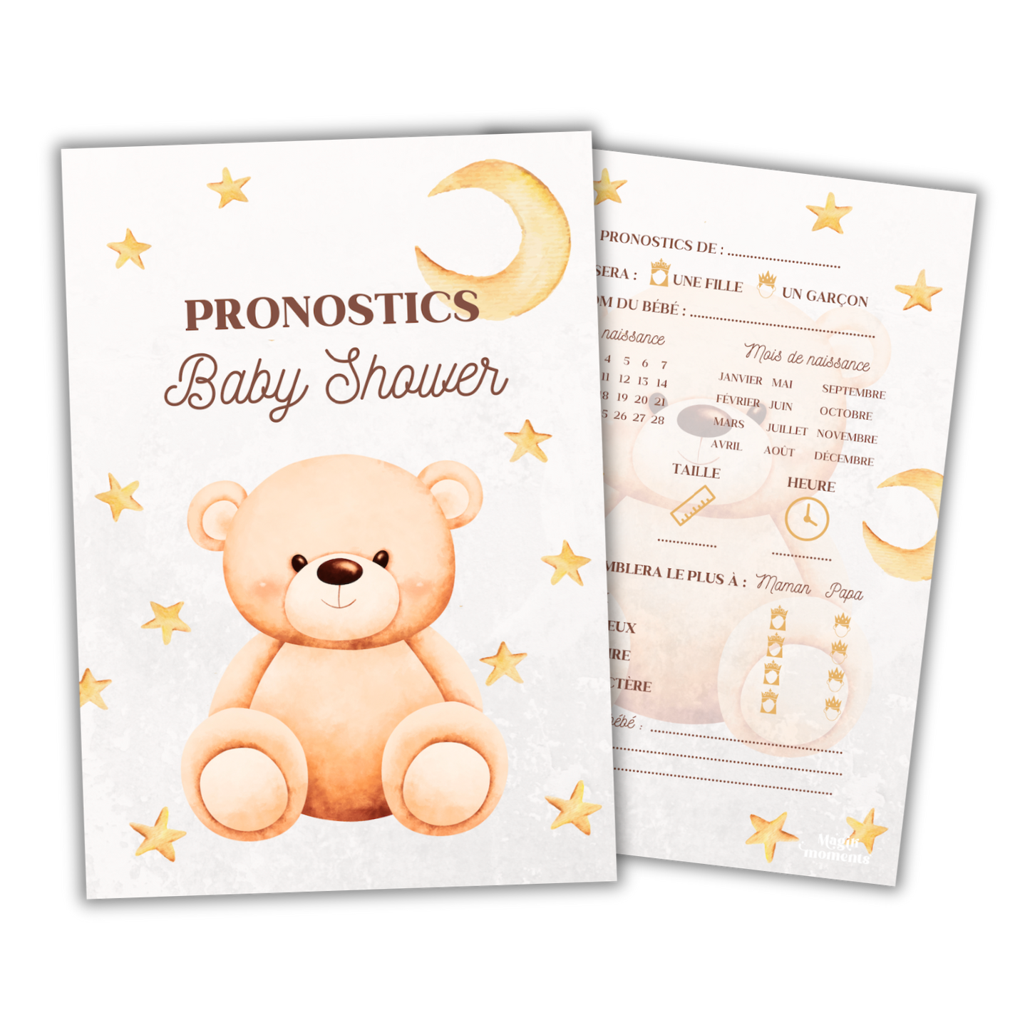 20 Cartes Pronostics Baby Shower Ourson 🧸