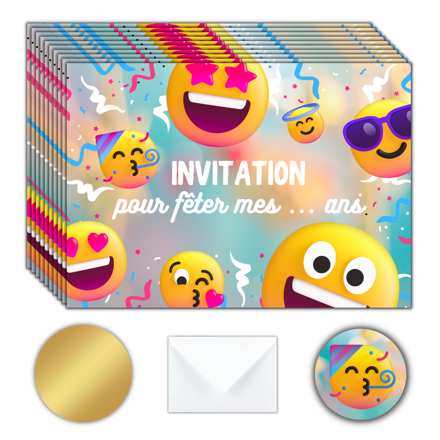 Kit Création 10 Cartes d'Invitation pour Anniversaire Emoji 😄