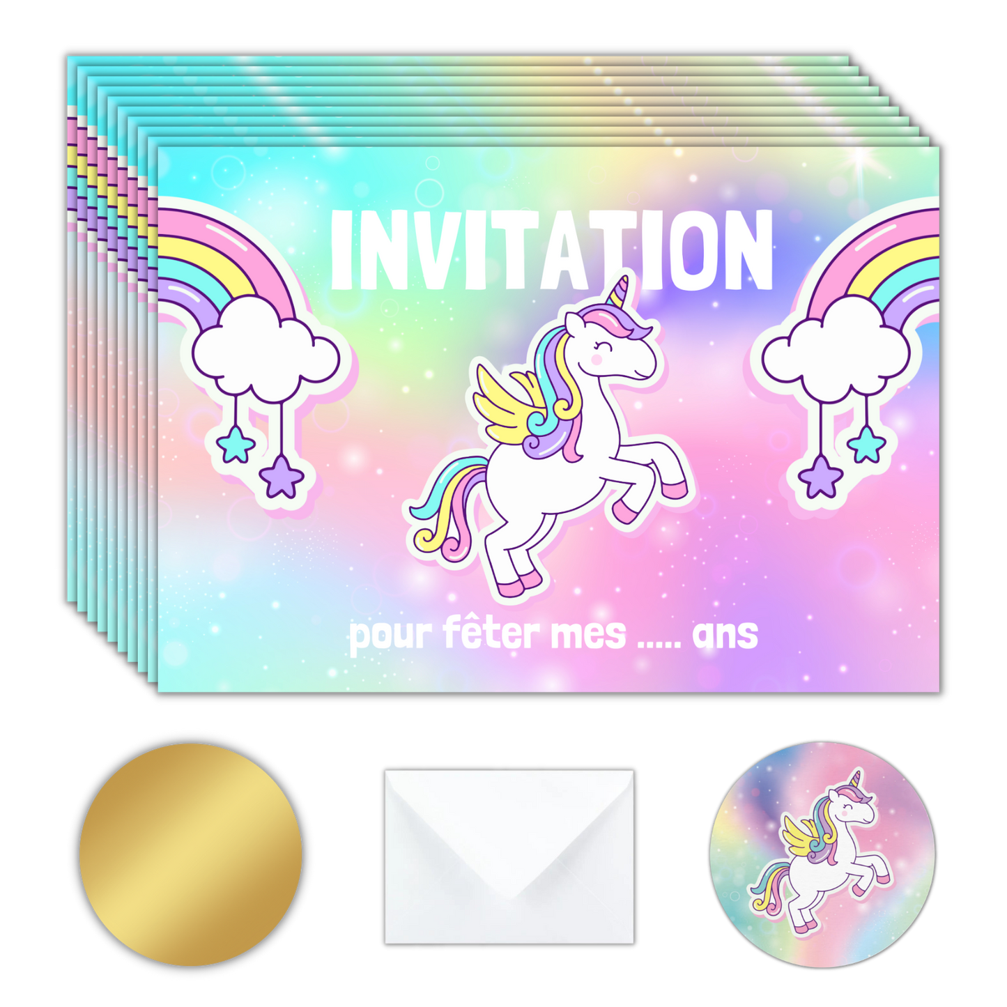 Kit Création 10 Cartes d'Invitation pour Anniversaire Licorne 🦄