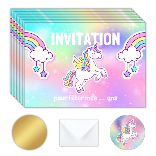 Kit Création 10 Cartes d'Invitation pour Anniversaire Licorne 🦄