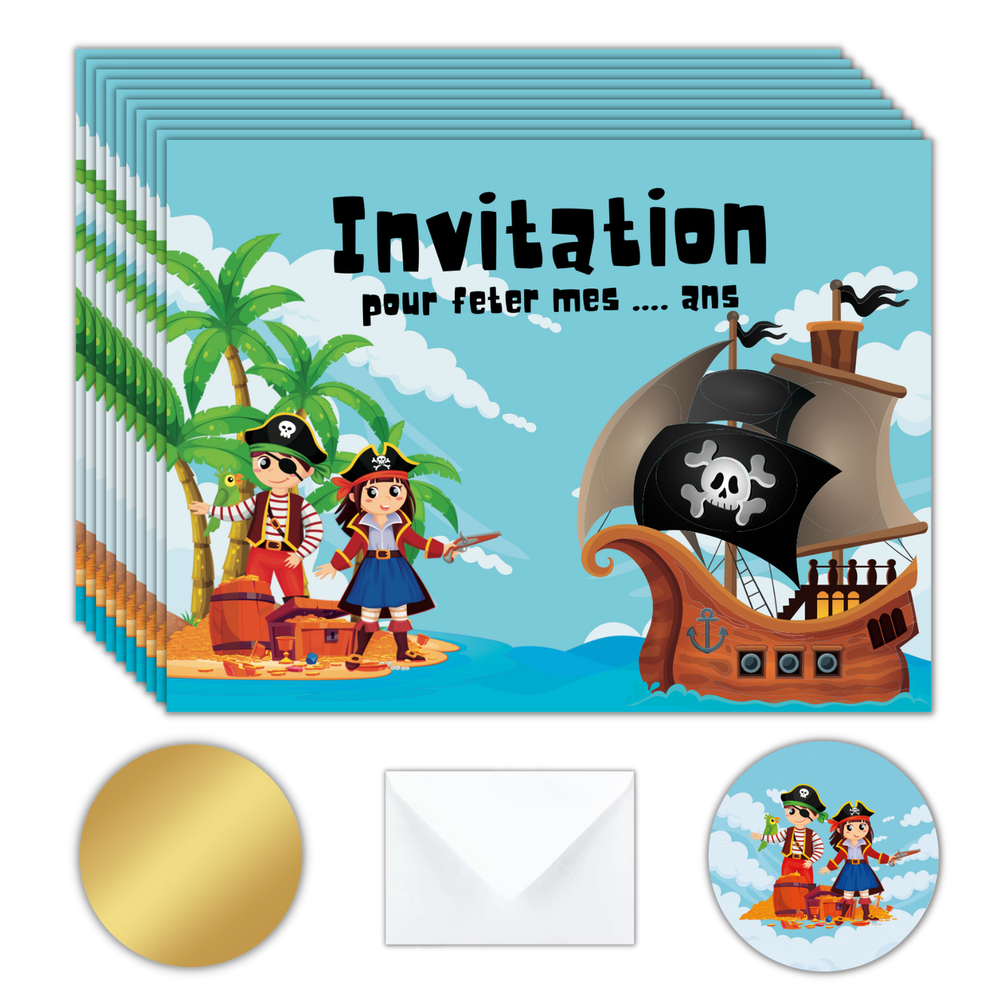 Kit Création 10 Cartes d'Invitation pour Anniversaire Pirates 🏴‍☠️