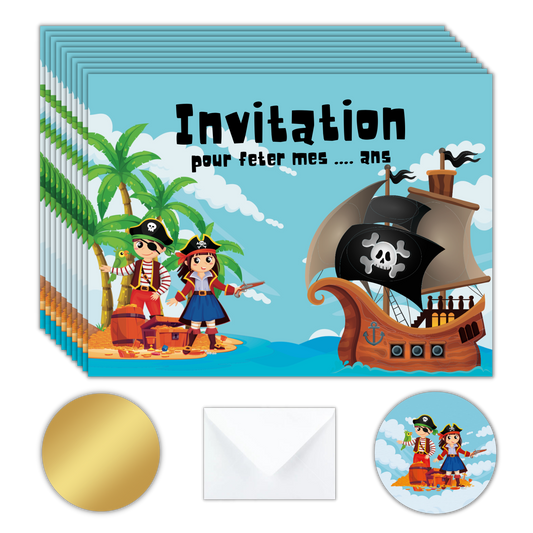 Kit Création 10 Cartes d'Invitation pour Anniversaire Pirates 🏴‍☠️