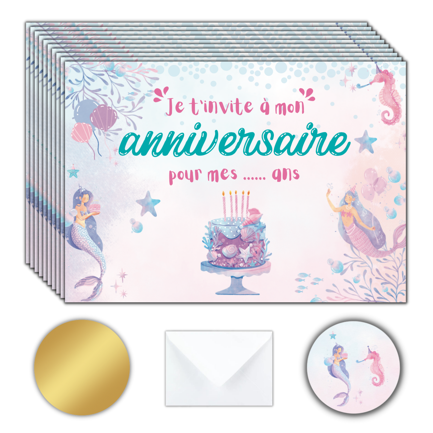 Kit Création 10 Cartes d'Invitation pour Anniversaire Sirène 🧜‍♀️