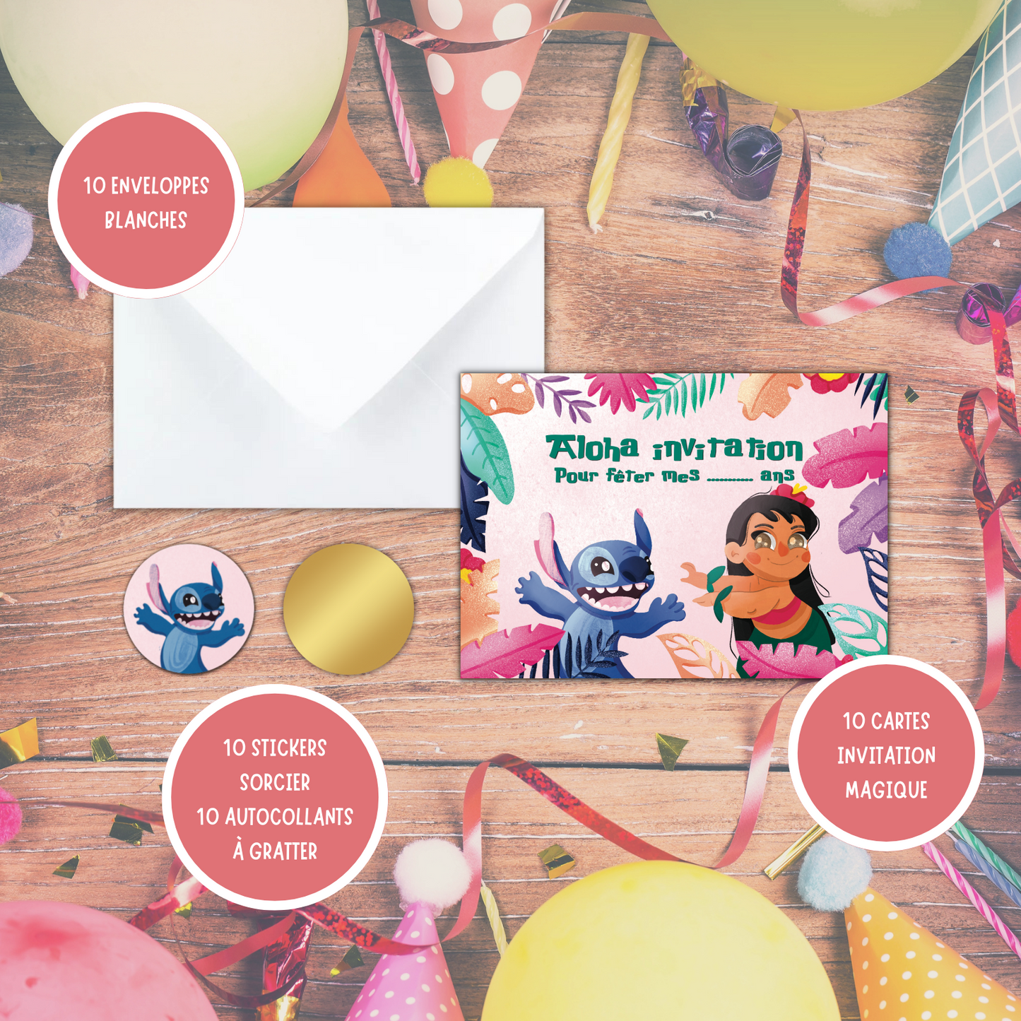 Kit Création 10 Cartes d'Invitation pour Anniversaire Lilo 🏄‍♀️