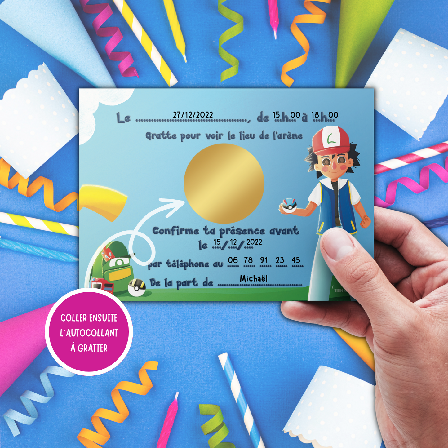 Kit Création 10 Cartes d'Invitation pour Anniversaire Poké 🎒