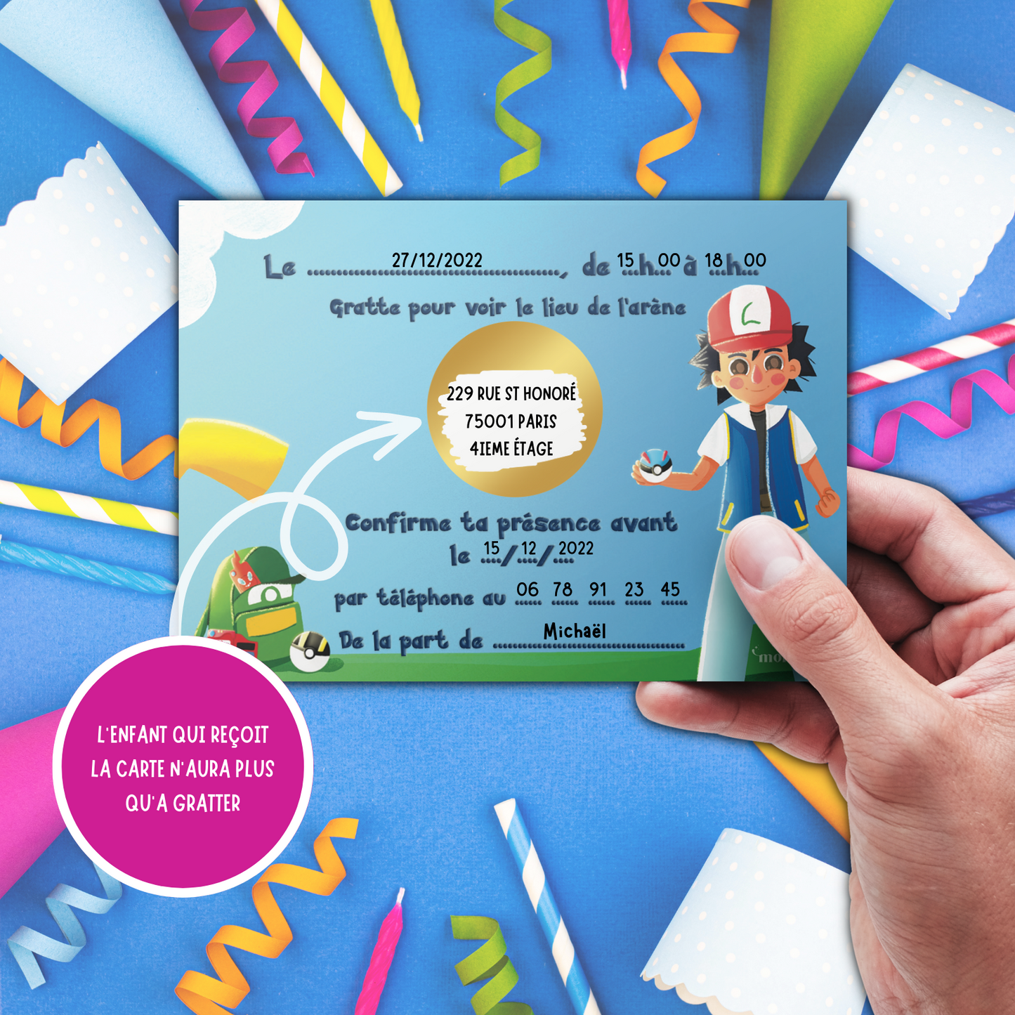 Kit Création 10 Cartes d'Invitation pour Anniversaire Poké 🎒