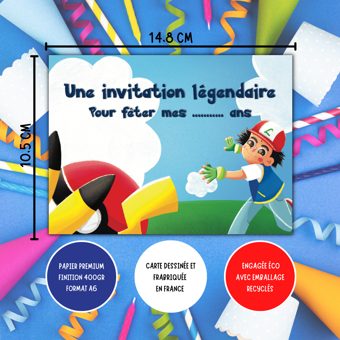 Kit Création 10 Cartes d'Invitation pour Anniversaire Poké 🎒