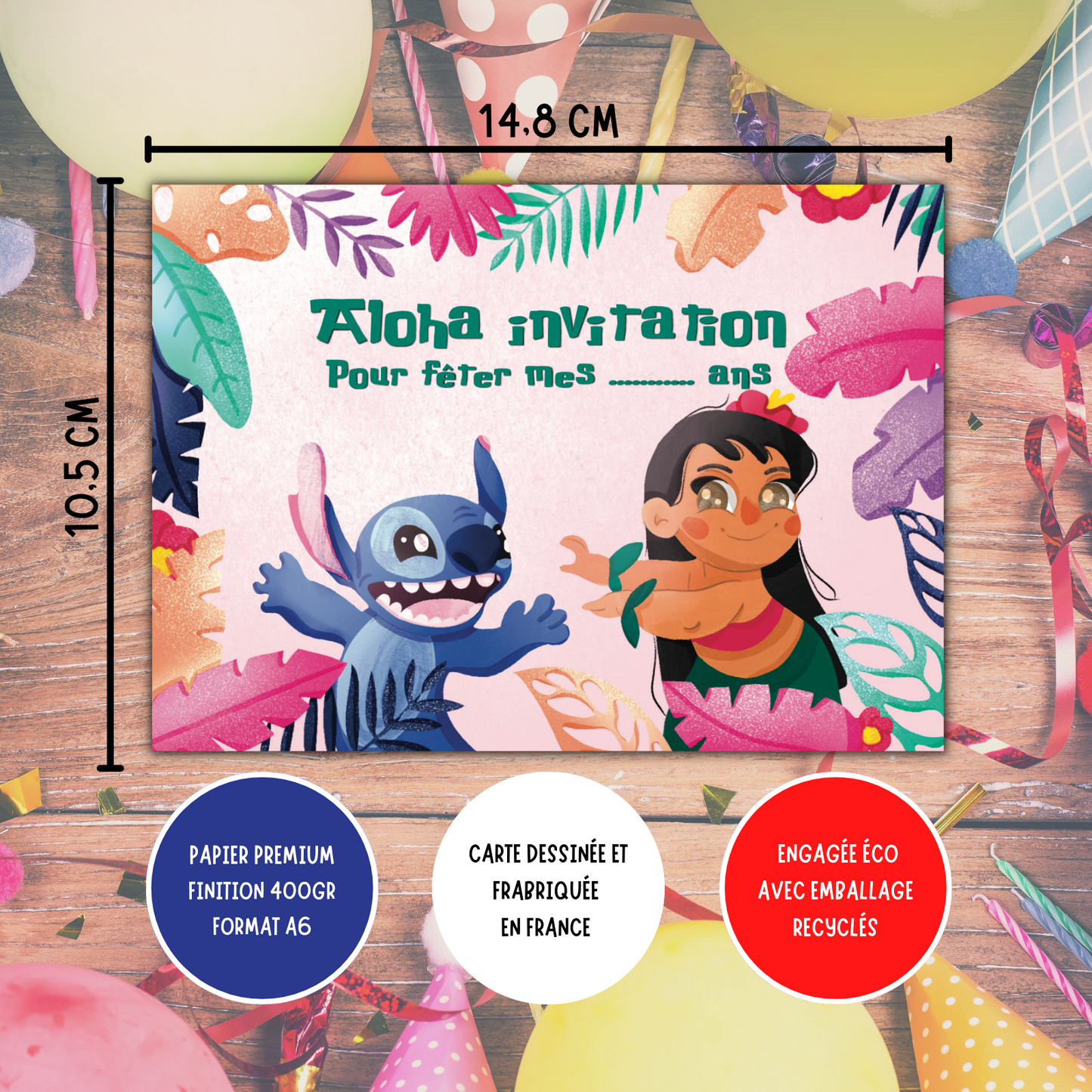 Kit Création 10 Cartes d'Invitation pour Anniversaire Lilo 🏄‍♀️