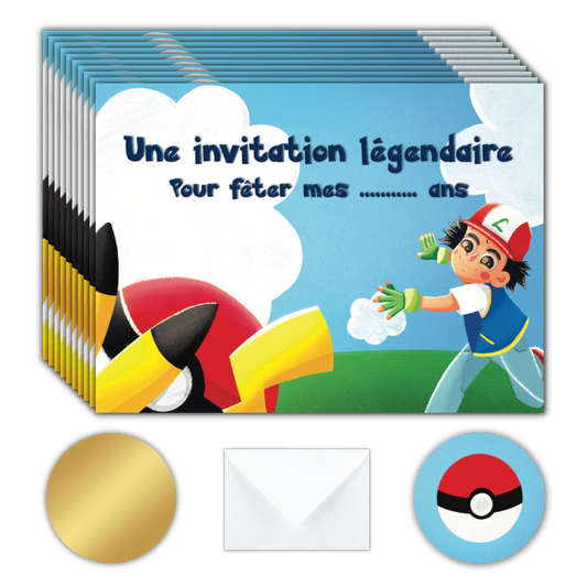 Kit Création 10 Cartes d'Invitation pour Anniversaire Poké 🎒